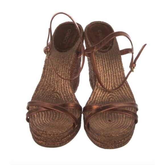 Gucci Bronze Metallic Lia Espadrilles Wedge Platforms - Picture 3 of 5